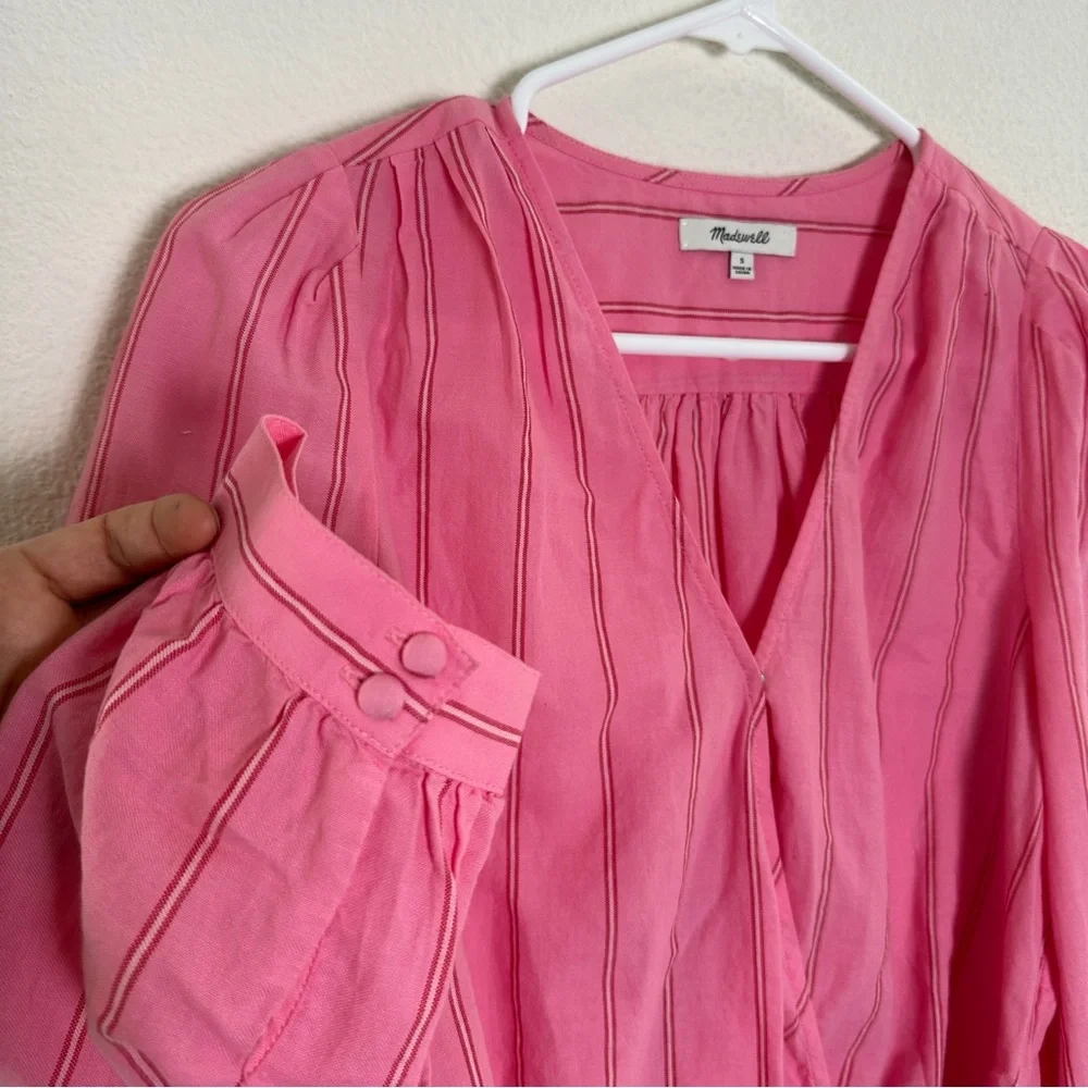 Madewell Pink‎ Cecilia Stripe Cotton Wrap Top Romantic Preppy Small